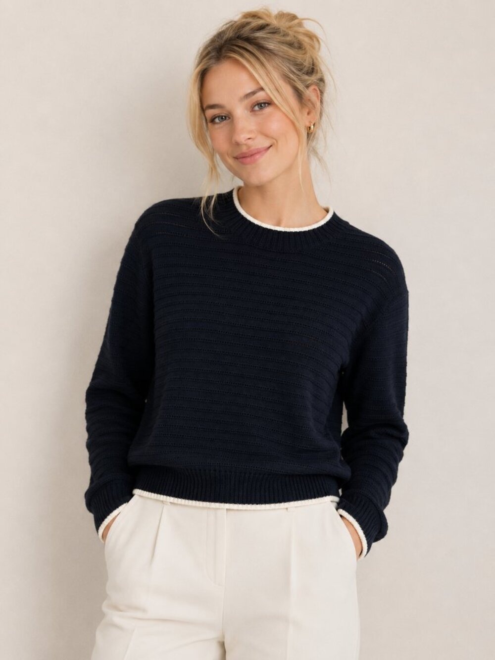 Madewell Navy Penny Long Sleeve Cotton Stitch Sweater XXS NWT